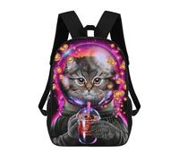 sinyumoney Cosmic Bubble Tea Cat School Bag 3D Printed Children's School Backpack Casual Fashion Travel Backpacks for Kids School Students 17inch
