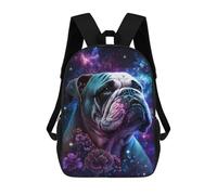 sinyumoney Cosmic Bulldog with Flowers School Backpack High Secondary School Bags Casual Backpack for Girl, Teen Girls 17inch