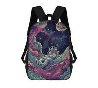 sinyumoney Cosmic Cat Astronaut Adventure 3D Printed 17inch Kids School Backpack School Bag Fashion Rucksacks for Boys Elementary And Middle School Students