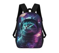 sinyumoney Cosmic Cat Astronaut Art Print-5 Children's 17 Inch School Backpack 3D Printed Cool Knapsack for Kids Travel Rucksacks Book Bags Kids School Bag
