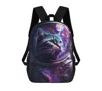 sinyumoney Cosmic Cat Explorer 3D Printed 17 Inch School Backpack Casual Children's Backpacks 3D Printed for Boys Elementary And Middle