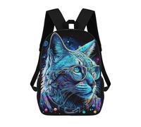 sinyumoney Cosmic Cat Glasses Art Print-1 Children's Backpack, 17 Inch 3D Printed School Backpack, Backpack Cartoon Adjustable School Bag for Primary School