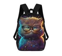 sinyumoney Cosmic Cat Glasses Art Print-11 3D Printed Children's 17 Inch Backpacks 3D Printed Casual School Bag for Boys Elementary And Middle