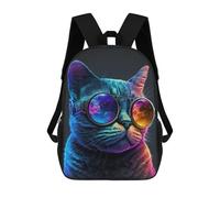 sinyumoney Cosmic Cat Glasses Art Print School Bag Backpack Teen Schoolbag 3D Printing Adjustable Schoolbag Fashion Pocket Bag for Kids Boys Girls Students And Teenagers Fans 17inch