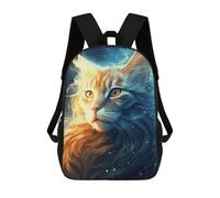 sinyumoney Cosmic Celestial Cat Kids School Backpack School Bag 3D Printed School Bag for Boys Elementary And Middle School Students 17inch