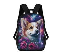 sinyumoney Cosmic Corgi with Flowers Backpack School Bag Large Lightweight Casual Backpack for Campus Outdoor Travel Sports 17inch