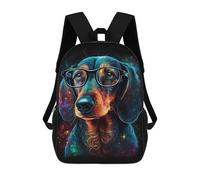 sinyumoney Cosmic Dachshund Glasses Art Print Backpacks 3D Printed 17inch Kids School Backpack Outdoor Casual Daypack Casual Travel Bags for Middle School Students