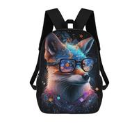 sinyumoney Cosmic Fox Glasses Art Print School Bags School Secondary High School College Backpack Travel for Men, Women & Teenage Boys 17inch