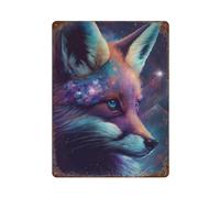 sinyumoney Cosmic Fox Portrait-11 Metal Wall Plaque Vintage Man Cave Wall Decor for Bathroom Home Room Farmhouse Cafes Store 15.7"x11.8"