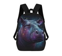 sinyumoney Cosmic Hippo Portrait Print Children's 17 Inch School Backpack 3D Printed Cool Knapsack for Kids Travel Rucksacks Book Bags Kids School Bag