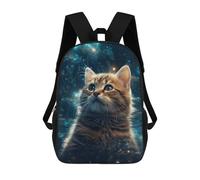 sinyumoney Cosmic Kitten Gazing 3D Printed Children's School Backpack for Kids Travel Rucksacks Book Bags Kids School Bag 17inch