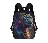 sinyumoney Cosmic Leopard Portrait-3 17 Inch Backpacks Kids Schoolbag,3D Printed Elementary And Middle School Students Backpacks for Boys Girls