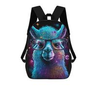 sinyumoney Cosmic Llama Glasses Art Print-2 Children's 17 Inch School Backpack 3D Printed Casual Daypacks for Kids Travel Rucksacks Book Bags Kids School Bag