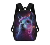 sinyumoney Cosmic Llama Portrait-15 Children's Backpack, 17 Inch 3D Printed School Backpack, Backpack Cartoon Adjustable School Bag for Primary School