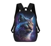 sinyumoney Cosmic Lynx Portrait Print-1 17 Inch Backpacks Kids Schoolbag,3D Printed Elementary And Middle School Students Backpacks for Boys Girls