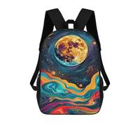sinyumoney Cosmic Moonlit Waves 17inch School Bag 3D Printed Children's School Backpack Casual Fashion Travel Backpacks for Kids School Students