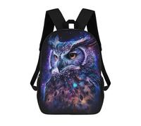 sinyumoney Cosmic Owl Art Print-2 Children's Backpack, 17 Inch 3D Printed School Backpack, Backpack Cartoon Adjustable School Bag for Primary School