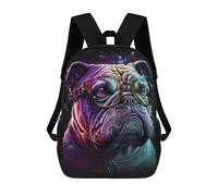 sinyumoney Cosmic Pug Glasses Art Print Backpack School Bag Fashion Stationery Backpack Waterproof Casual Daypacks- Perfect for Travel, Work And Daily Use 17inch