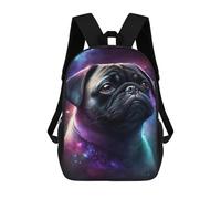 sinyumoney Cosmic Pug Portrait-11 3D Printed 17 Inch School Backpack Casual Children's Backpacks 3D Printed for Boys Elementary And Middle