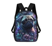 sinyumoney Cosmic Pug with Flowers-1 Rucksack Lightweight Airport College Students Back Pack- Perfect for Travel, Work And Daily Use 17inch