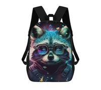 sinyumoney Cosmic Raccoon Glasses Rucksacks 3D Printed Children 17inch Backpacks Fashion Casual Daypack Travel Bags Outdoor Casual Daypack for Boy And Girl