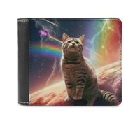 sinyumoney Cosmic Rainbow Cat 3D Print Clutch Purse Holds Bills Credit RFID Blocking Minimalist Style Wallets Gifts 11.7cm*9.5cm