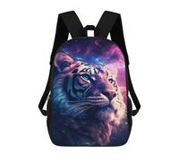 sinyumoney Cosmic Tiger Portrait-2 Backpacks Kids 17inch School Backpack School Bag 3D Printed School Bag for Boys Elementary And Middle School Students