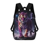 sinyumoney Cosmic Tiger Stance Children's Backpack, 3D Printed School Backpack, Backpack for Boys Girls, Adjustable School Bag for Primary School 17inch
