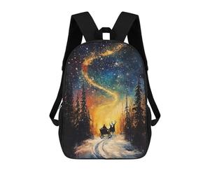 sinyumoney Cosmic Winter Journey Sleigh Ride Under The Celestial Swirl Backpack School Bag Lightweight Airport College Students Back Pack for Men, Women & Teenage Boys 17inch
