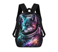 sinyumoney Cosmic Wolf Astronaut Art Print-1 Children's Backpacks School Backpack 3D Printed for Kids Travel Rucksacks Book Bags Kids 17inch School Bag