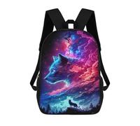 sinyumoney Cosmic Wolf Aurora Wallpaper 3D Printed 17inch Kids School Backpack School Bag Fashion Rucksacks for Boys Elementary And Middle School Students
