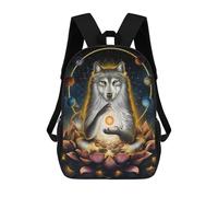 sinyumoney Cosmic Wolf Lotus School Backpack 3D Printed School Bags Boys Girls Laptop Backpack for Kids/Students/Adults 17inch