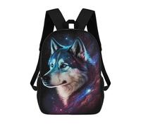 sinyumoney Cosmic Wolf Portrait Print-3 Kids School Backpack 3D Printed Fashion School Bag Casual School Bag for Boys Elementary And Middle School Students 17inch