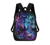sinyumoney Cosmic Wolf Trio Art Print-1 Children's Backpacks School Backpack 3D Printed for Kids Travel Rucksacks Book Bags Kids 17inch School Bag