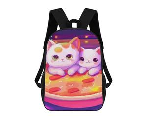 sinyumoney Couple Cat And Fizza Kids Backpack, Backpack School Bag, Backpacks Kids School 3D Printed School Bags for Elementary And Middle School Students Teens Birthday Gift 17inch