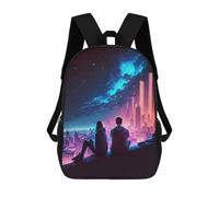 sinyumoney Couple Stargazer City Children's Backpack, 17 Inch 3D Printed School Backpack, Backpack Cartoon Adjustable School Bag for Primary School