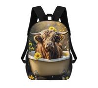 sinyumoney Cow Bathtub Yellow Flower Backpack School Secondary Causal Travel High School Bags for Boys/Girls/Teenagers 17inch