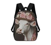 sinyumoney Cow in A Floral Hat Backpack School Bag Rucksack Casual Daypacks School Work Travel Bag for Men, Women & Teenage Boys 17inch