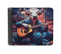 sinyumoney Cow Playing Guitar in Bedroom 3D Print PU Leather Wallet Card Slots Coin RFID Blocking Leather Wallet Craftsmanship Gifts 11.7cm*9.5cm