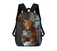 sinyumoney Cow Reading Newspaper on Toilet-1 Backpacks Kids 17inch School Backpack School Bag 3D Printed School Bag for Boys Elementary And Middle School Students