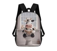sinyumoney Cow Reading on The Toilet Children's Backpack, 17 Inch 3D Printed School Backpack, Backpack Cartoon Adjustable School Bag for Primary School