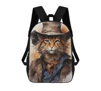 sinyumoney Cowboy Cat Portrait Kids School Backpack School Bag 3D Printed School Bag for Boys Elementary And Middle School Students 17inch