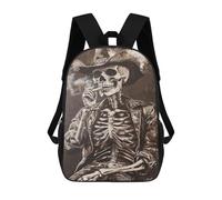 sinyumoney Cowboy Skeleton Smoking 3D Printed 17inch Kids School Bag Rucksacks Children's School Fashion Casual Back Pack High Capacity Travel Book Bags