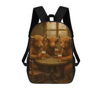 sinyumoney Cows Drinking Beer at A Table Backpacks Kids School Backpack School Bag 3D Printed School Bag for Boys Elementary And Middle School Students 17inch