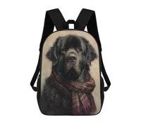 sinyumoney Cozy Black Dog with Plaid Scarf 3D Printed Children's School Backpack for Kids High Capacity Travel Rucksacks Book Bags Kids School Bag Back Pack 17inch
