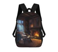 sinyumoney Cozy Cabin Armchair Scene 3D Printed Children's School Backpack for Kids High Capacity Travel Rucksacks Book Bags Kids School Bag Back Pack 17inch