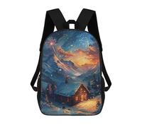 sinyumoney Cozy Cabin in Snowy Mountains 3D Printed Children's School Backpack for Kids High Capacity Travel Rucksacks Book Bags Kids School Bag Back Pack 17inch