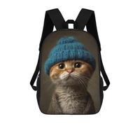 sinyumoney Cozy Cat in Blue Hat Backpack School Water Resistant Travel Backpack Computer Bag - Perfect for Travel, Work And Daily Use 17inch