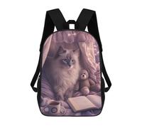 sinyumoney Cozy Cat Nap with Tea & Lights Backpack School Bag Lightweight Casual Daypack School Backpacks for School/Work/Travel 17inch