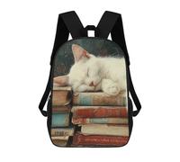 sinyumoney Cozy Cat on Books School Backpack Large School Backpack for Boys for Campus Outdoor Travel Sports 17inch